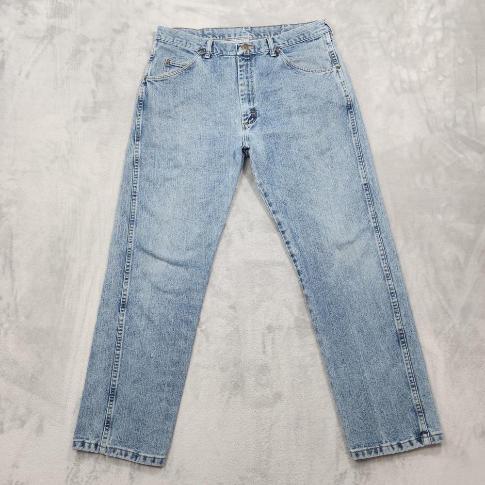 Wrangler Jeans Mens 30x30 Blue Light Wash Regular Fit Straight Leg Denim Casual